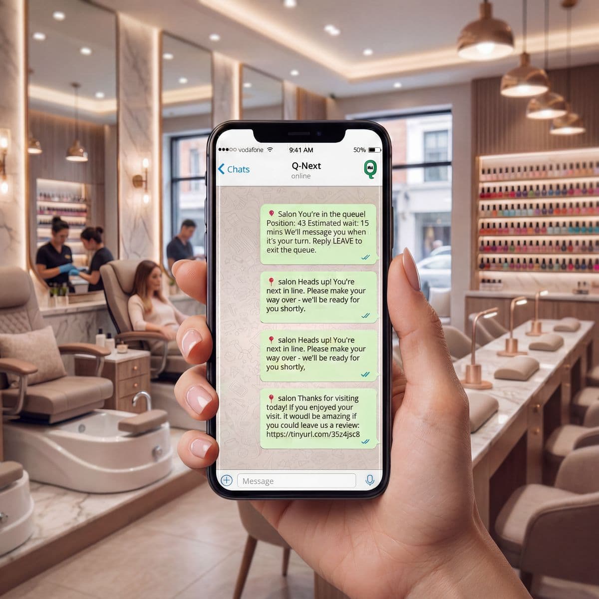 Salon customer using Q-Skip on their phone