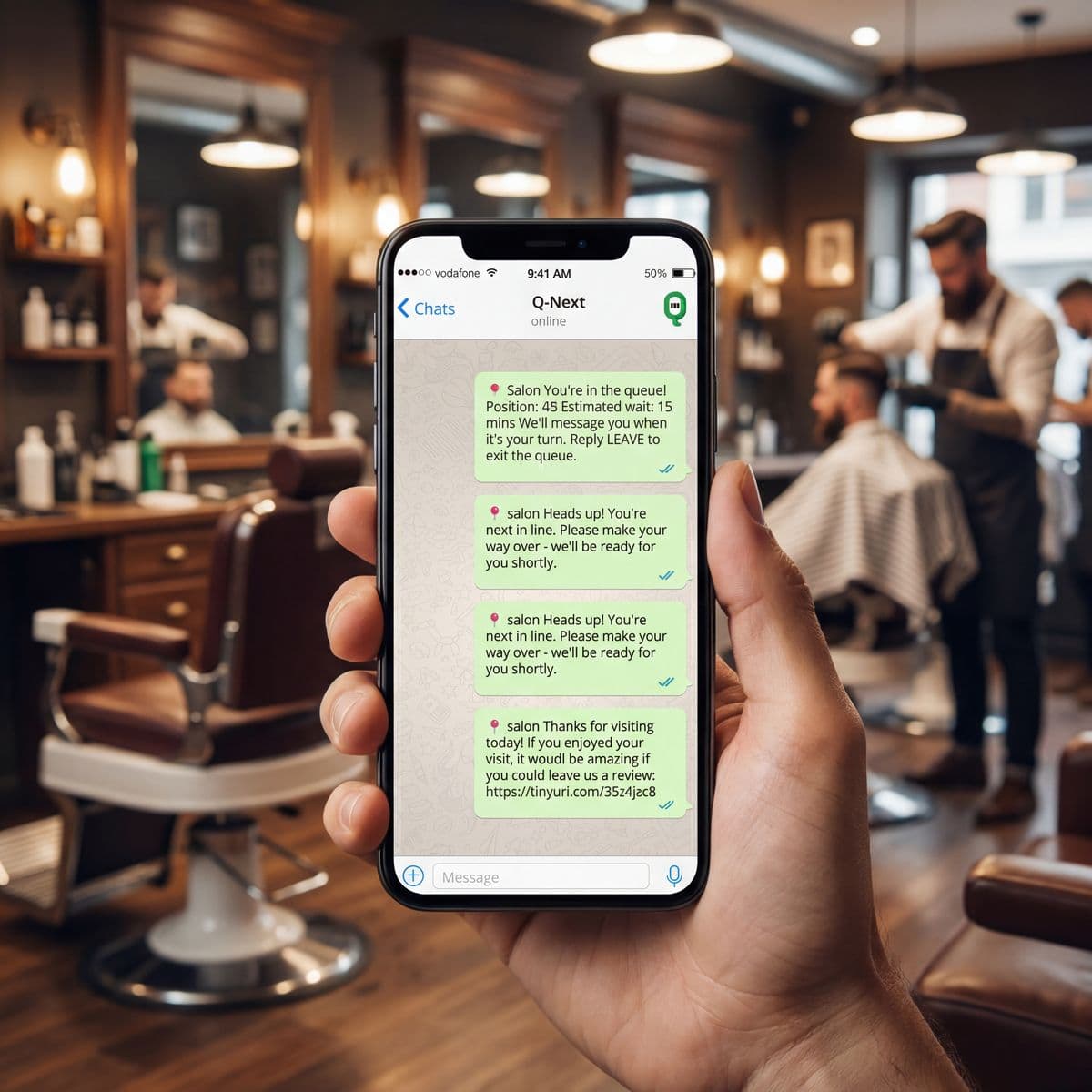 Barbershop customer using Q-Skip on their phone